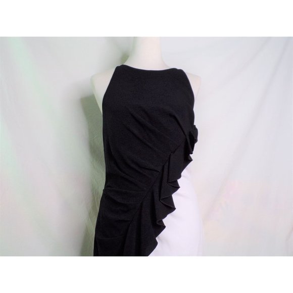 🆕TALBOT RUNHOF Bobbin2 Ruffled ColorBlock Gown Black & White 10 - Picture 9 of 16